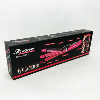 Плойка-утюжок 3в1 Gemei GM-2922, Современные щипцы для завивки волос, Прибор для завивки. Цвет: розовый