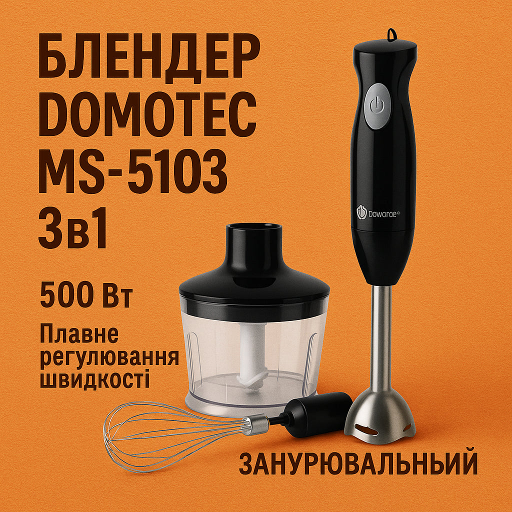 Блендер DOMOTEC MS-5103 3в1 погружной, 500 Вт, ручной погружной блендер, электрический блендер