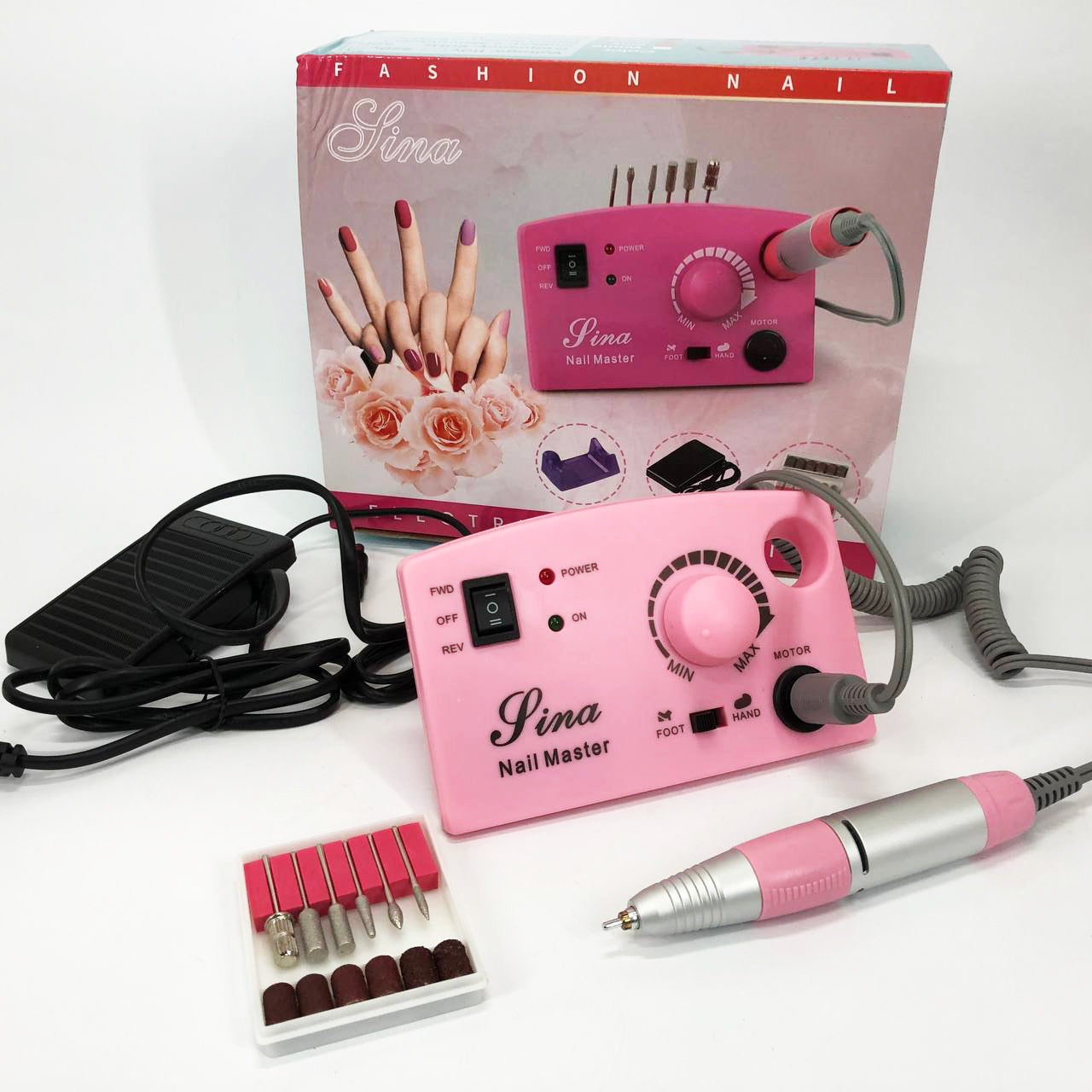 Фрезер DM-211 на 65 Вт - 45000 об./мин. для маникюра и педикюра с педалью и дополнительными насадками