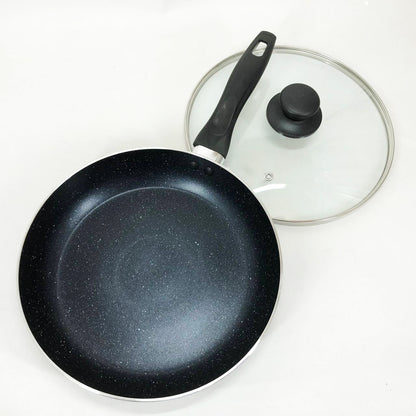 Сковорода с крышкой 24 см темный мрамор UNIQUE UN-5164 | Антипригарная сковорода | Мраморная сковорода