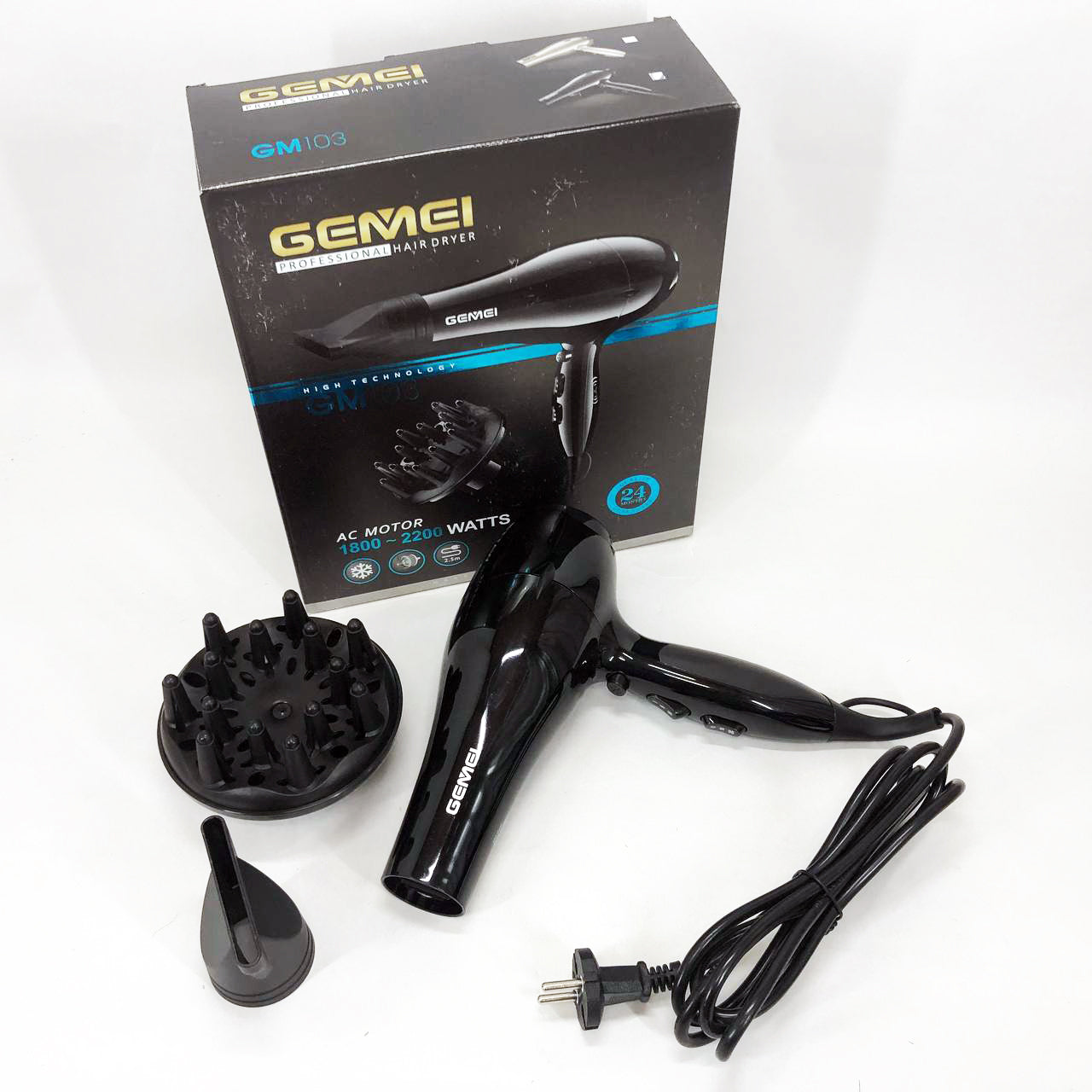 Професійний фен Gemei GM-103 2200Вт для сушіння укладання волосся режими швидкості, температури, сенсор