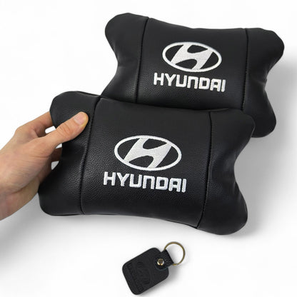 Набор подушек для авто Hyundai 2шт, натуральная кожа, черный цвет, комфортные подголовники в автомобиль