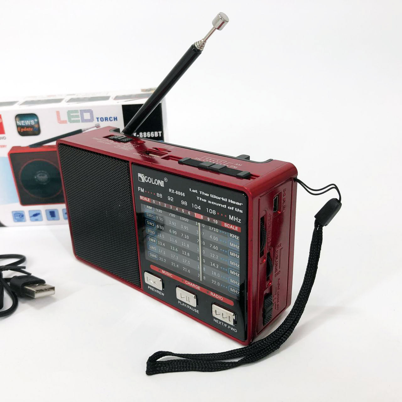 Радіо GOLON RX-8866 цифровий портативний радіоприймач з ліхтариком функцією PowerBank.