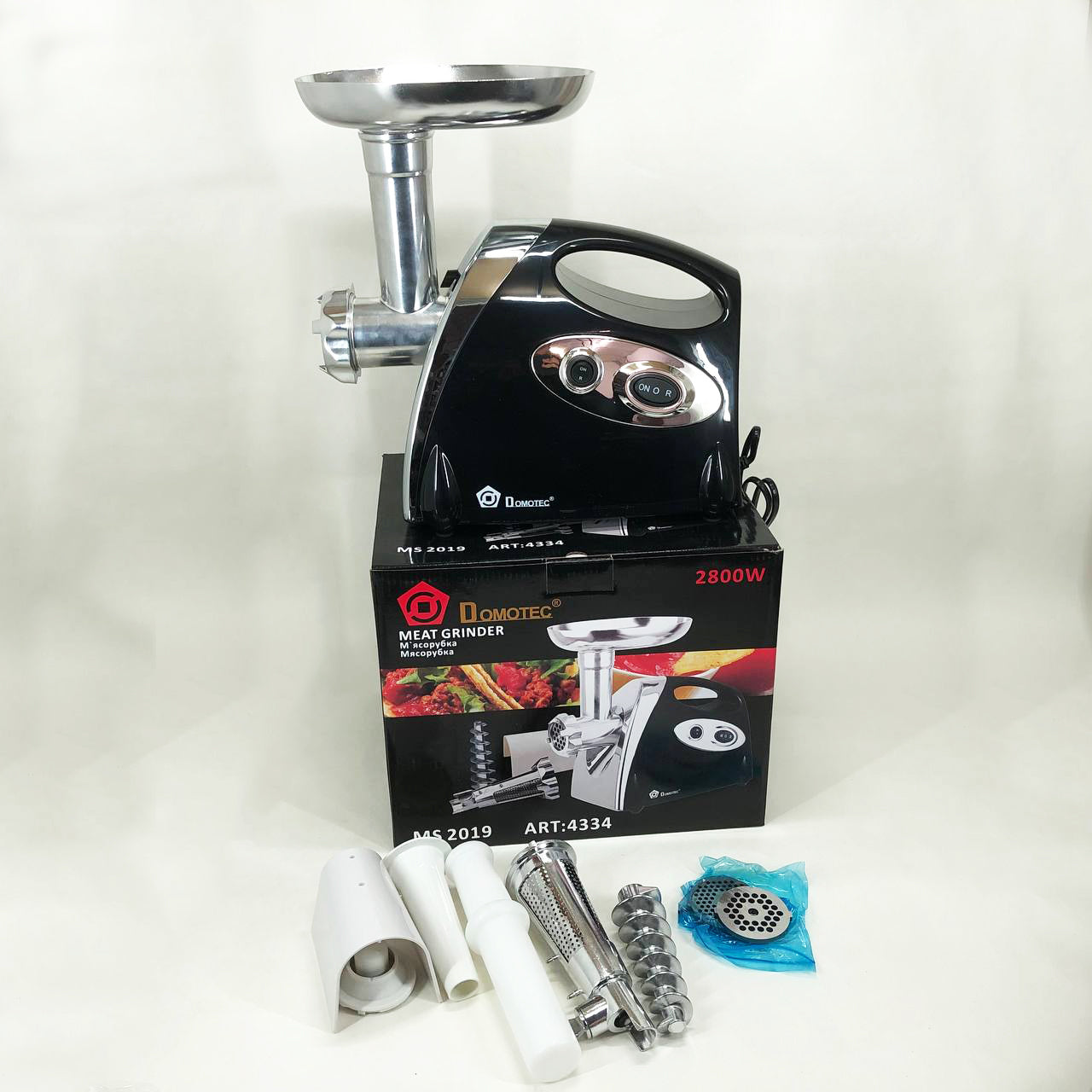 Мясорубка электрическая с соковыжималкой Domotec MS-2019 2400W. Цвет: черный