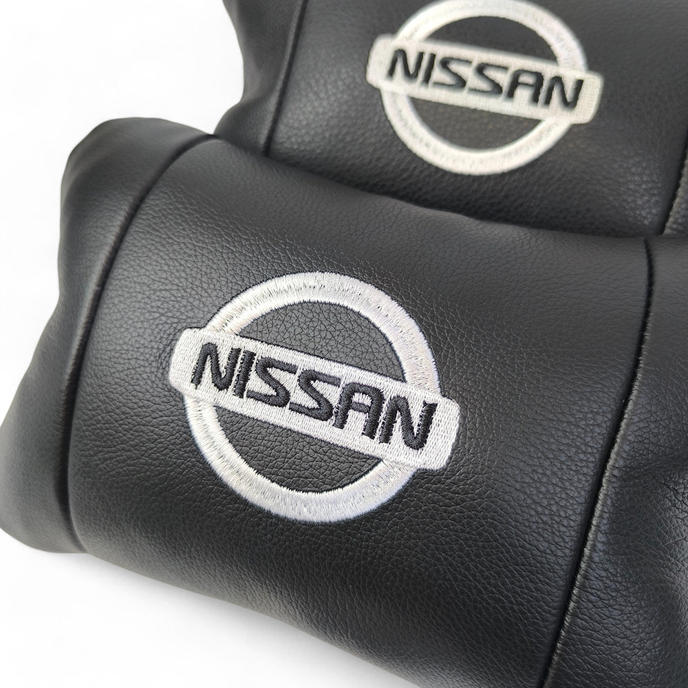 Подушки в авто 2 шт Nissan, натуральная кожа, с логотипом Ниссан, на подголовник для вашей машины