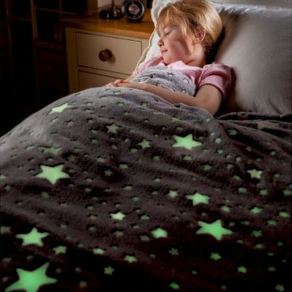 Светящийся в темноте плед плюшевое покрывало Blanket kids Magic Star 150х100 см флисовое одеяло. Цвет: серый
