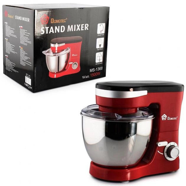 Миксер-тестомес планетарный Domotec MS-1368 на 6 скоростей 3 насадки чаша 4 л 1500 W