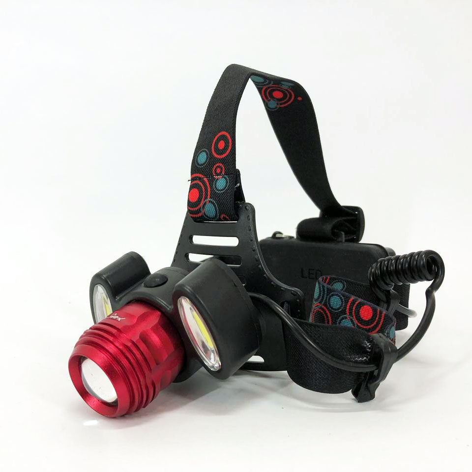 Универсальный налобный фонарь 2117-T6+2COB 2х18650 3 светодиода 4 режима работы свечение 1500 люмен