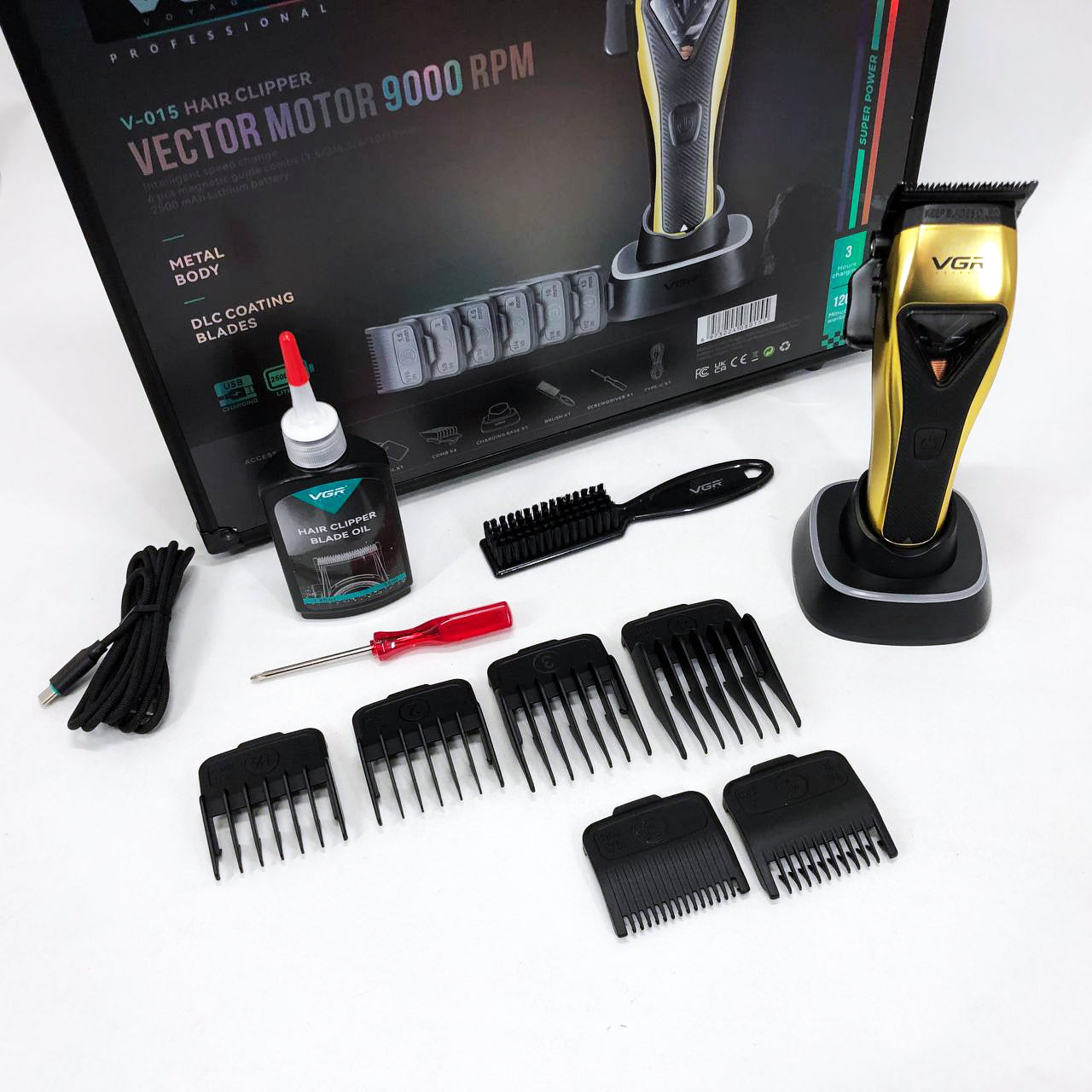 Машинка для стрижки VGR V-015 аккумуляторная беспроводная профессиональная 6 насадок