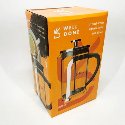 Френч-пресс Well Done WD-8016B с ручкой soft-touch 600 мл, Френч пресс стеклянный на кухню