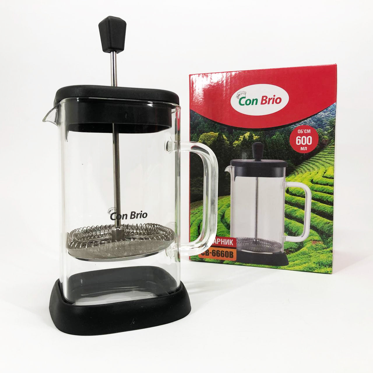 Френч-пресс Con Brio 600 мл CB-6660B, Френч-пресс для крепкого кофе, Многоразовый френч-пресс