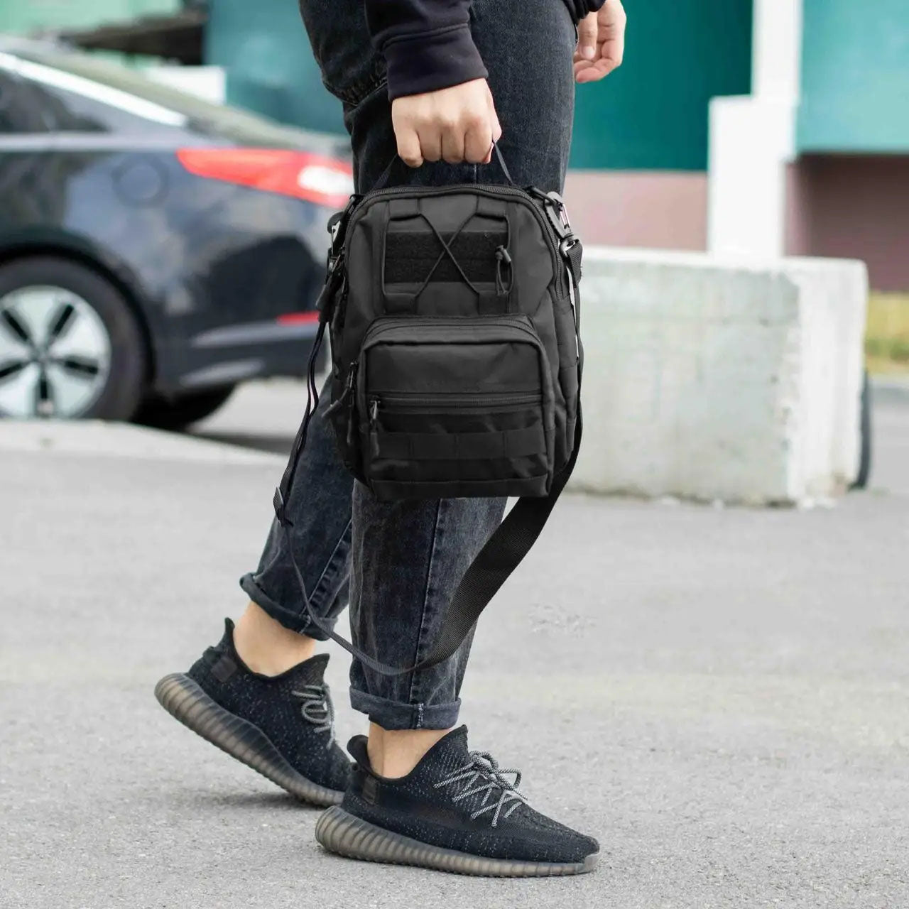 Качественная тактическая сумка, укрепленная мужская сумка рюкзак тактическая слинг. Цвет: черный