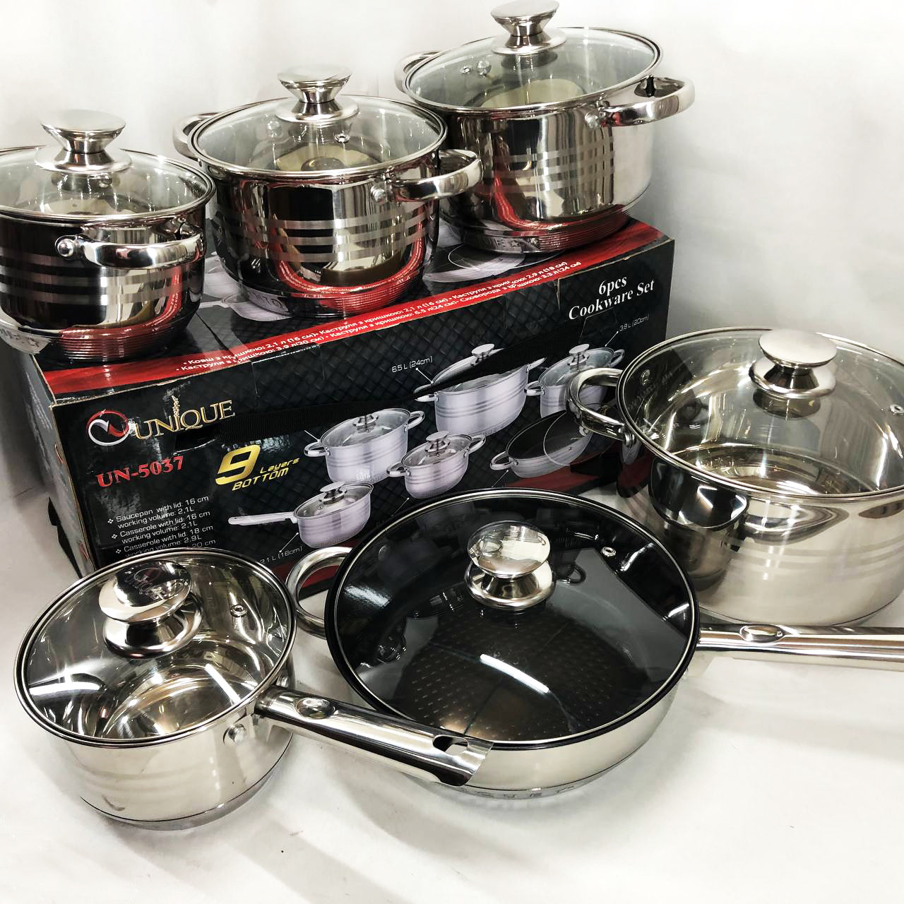 Набор посуды UNIQUE UN-5037 12 предметов (16; 16; 18; 20; 24; сковорода 24 см)