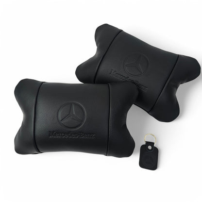 Набір шкіряних подушок Mercedes-Benz + брелок у подарунок, подушка на підголовник
