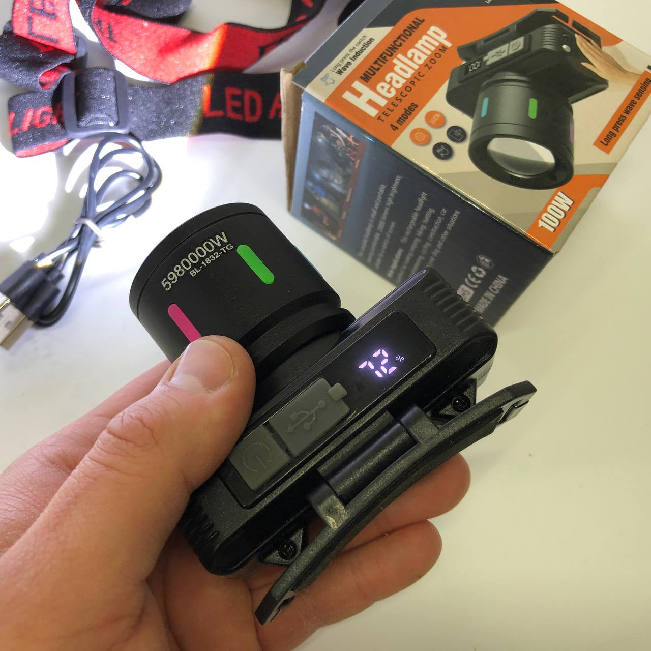 Фонарь налобный KX-1832-TG, Мощный фонарь для рыбалки, Фонарик на голову для домашних работ