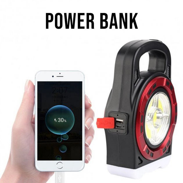 Переносной фонарь прожектор 6678С-3LED+5COB с солнечной панелью и функцией Power Bank, ручной прожектор