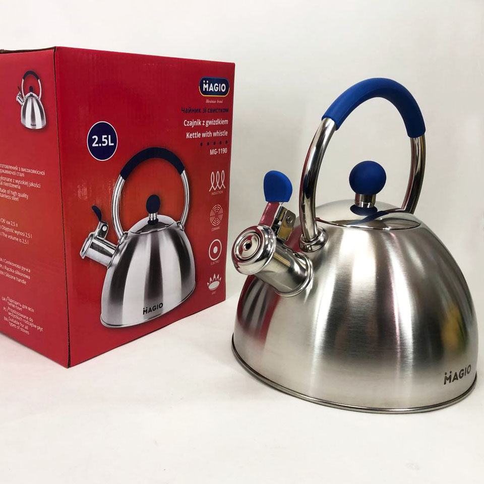 Чайник со свистком Magio MG-1190 2.5 л, хороший чайник со свистком, металический чайник из нержавейки