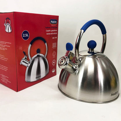 Чайник со свистком Magio MG-1190 2.5 л, хороший чайник со свистком, металический чайник из нержавейки
