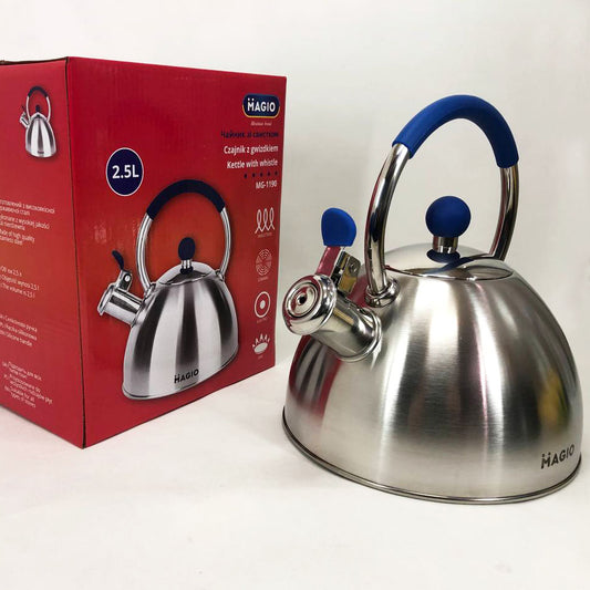 Чайник со свистком Magio MG-1190 2.5 л, хороший чайник со свистком, металический чайник из нержавейки