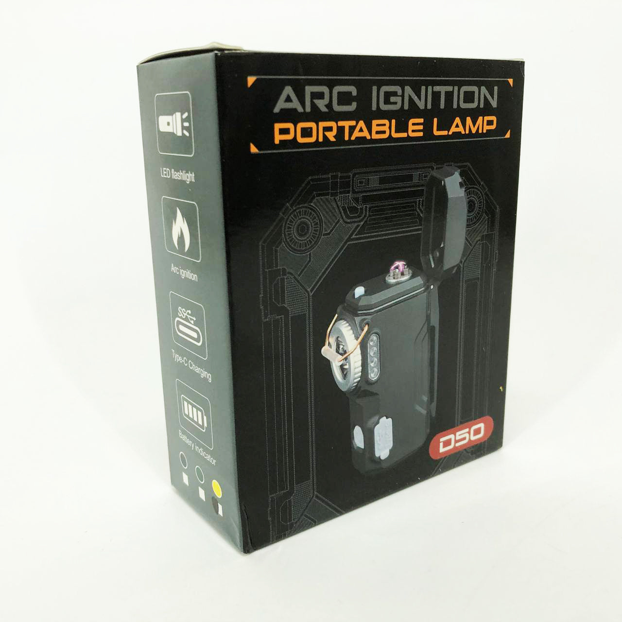 Багатофункціональний армійський ліхтар D50-SMD індикація заряду, запальничка.