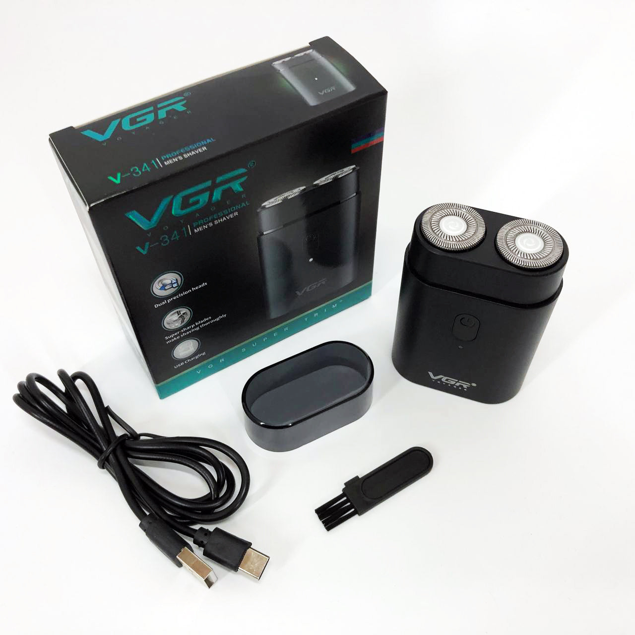 Мужская аккумуляторная мини электробритва VGR V-341 с двумя головками для бритья бороды и усов шейвер