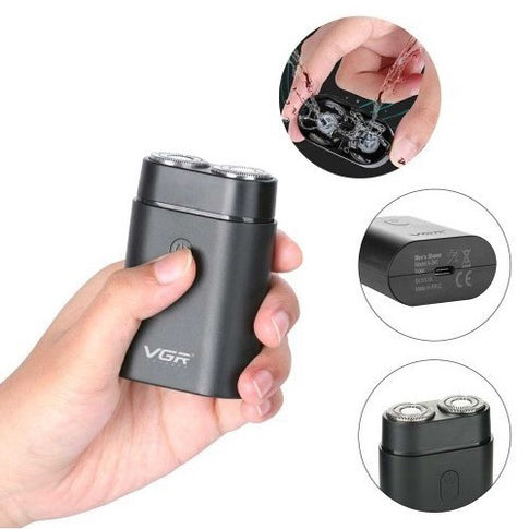 Мужская аккумуляторная мини электробритва VGR V-341 с двумя головками для бритья бороды и усов шейвер