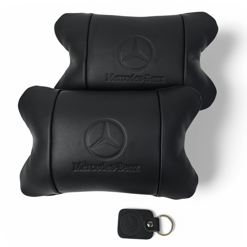 Набір шкіряних подушок Mercedes-Benz + брелок у подарунок, подушка на підголовник