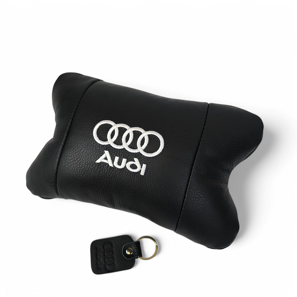Автомобильная подушка для подголовника Audi – черная натуральная кожа