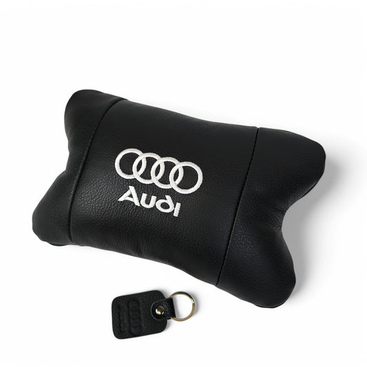 Автомобильная подушка для подголовника Audi – черная натуральная кожа