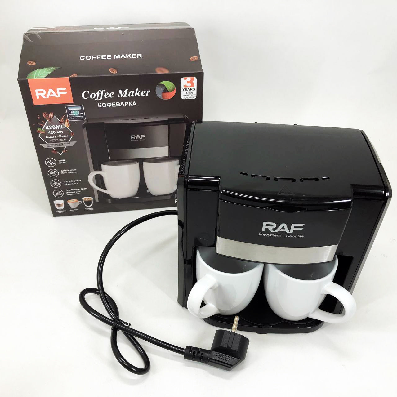 Кофеварка 2 чашки полуавтоматическая RAF R.115 650 Вт,  Капельная кофеварка электрическая для кухни