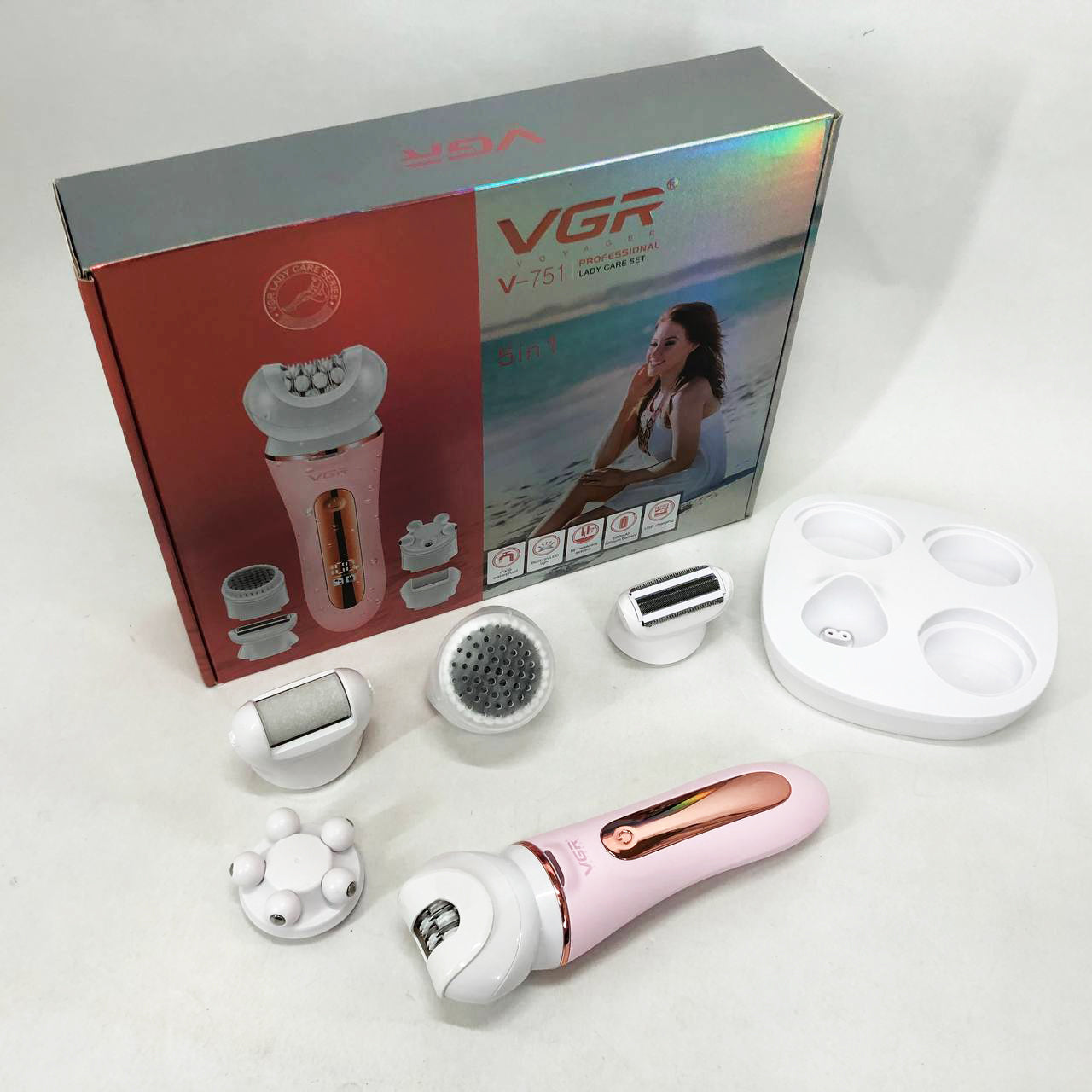 Эпилятор VGR 5 в 1 V-751, 5 насадок. Цвет: розовый