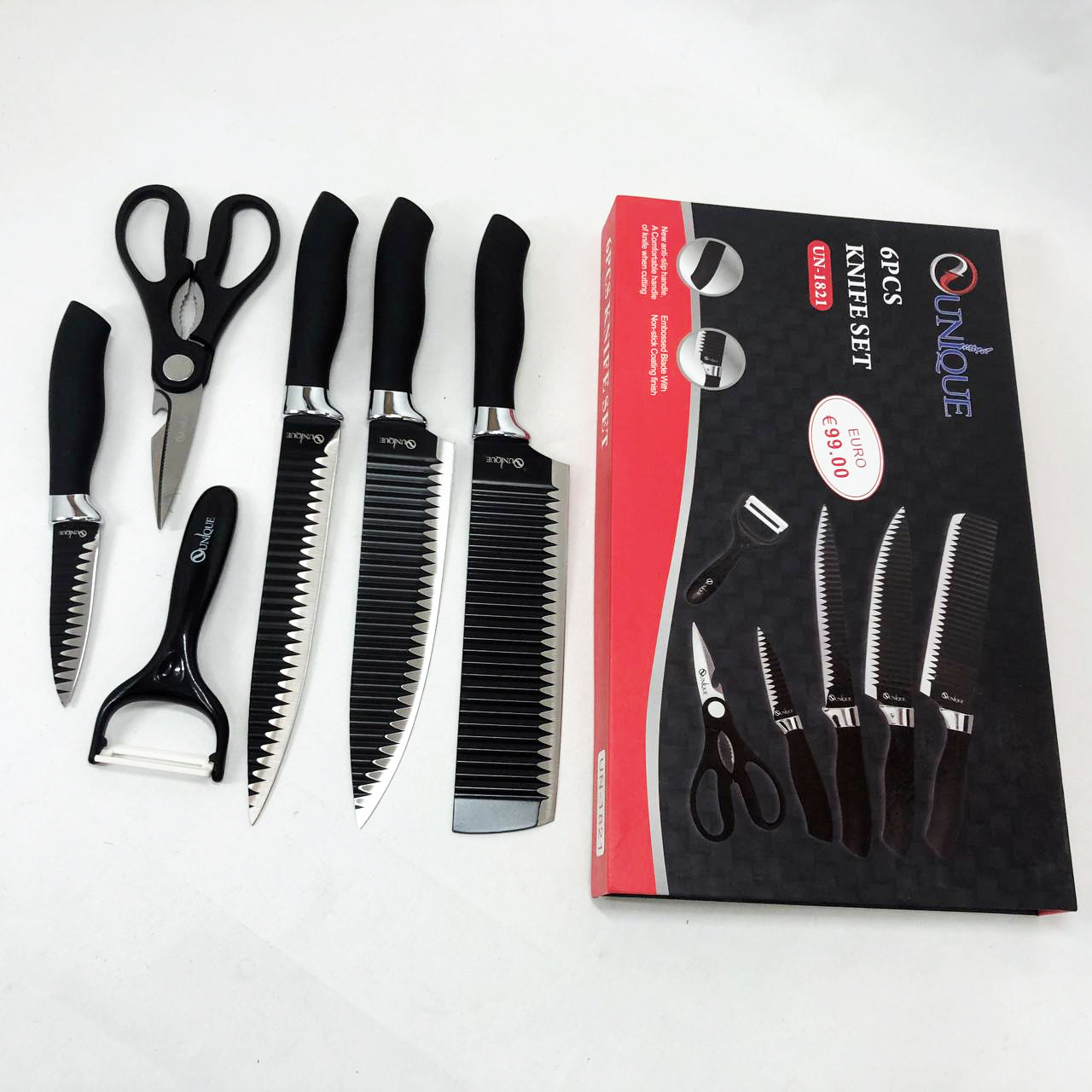 Набор ножей UNIQUE UN-1821 6 шт кухонные ножи ножницы и овощечистка