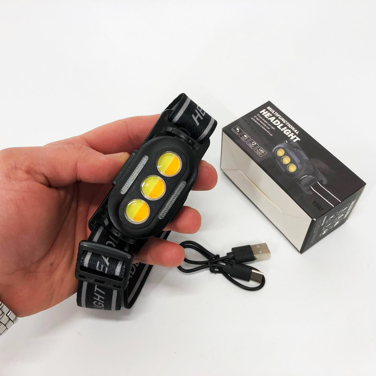 Фонарик налобный YD02-COB (White+red+blue), Налобные фонари для активных людей, фонарь для туризма