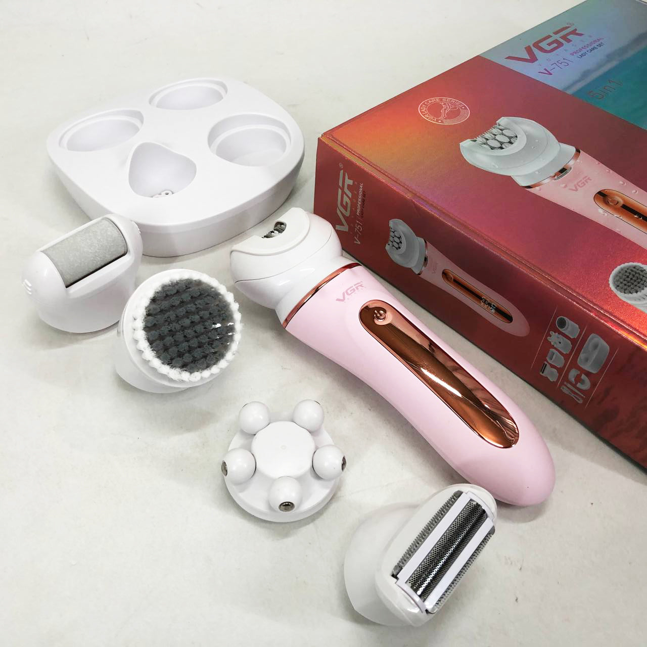 Эпилятор VGR 5 в 1 V-751, 5 насадок. Цвет: розовый