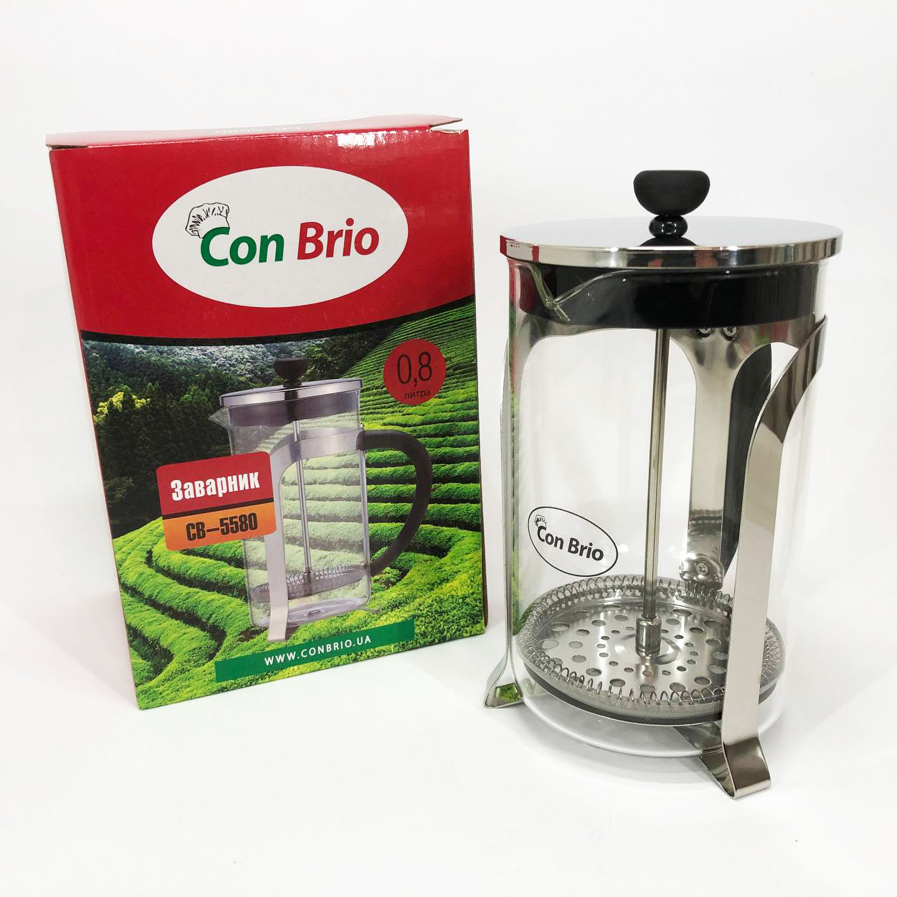 Френч-пресс Con Brio CB-5580 0.8 л, Стильный стеклянный заварочный чайник, Заварной стеклянный чайник