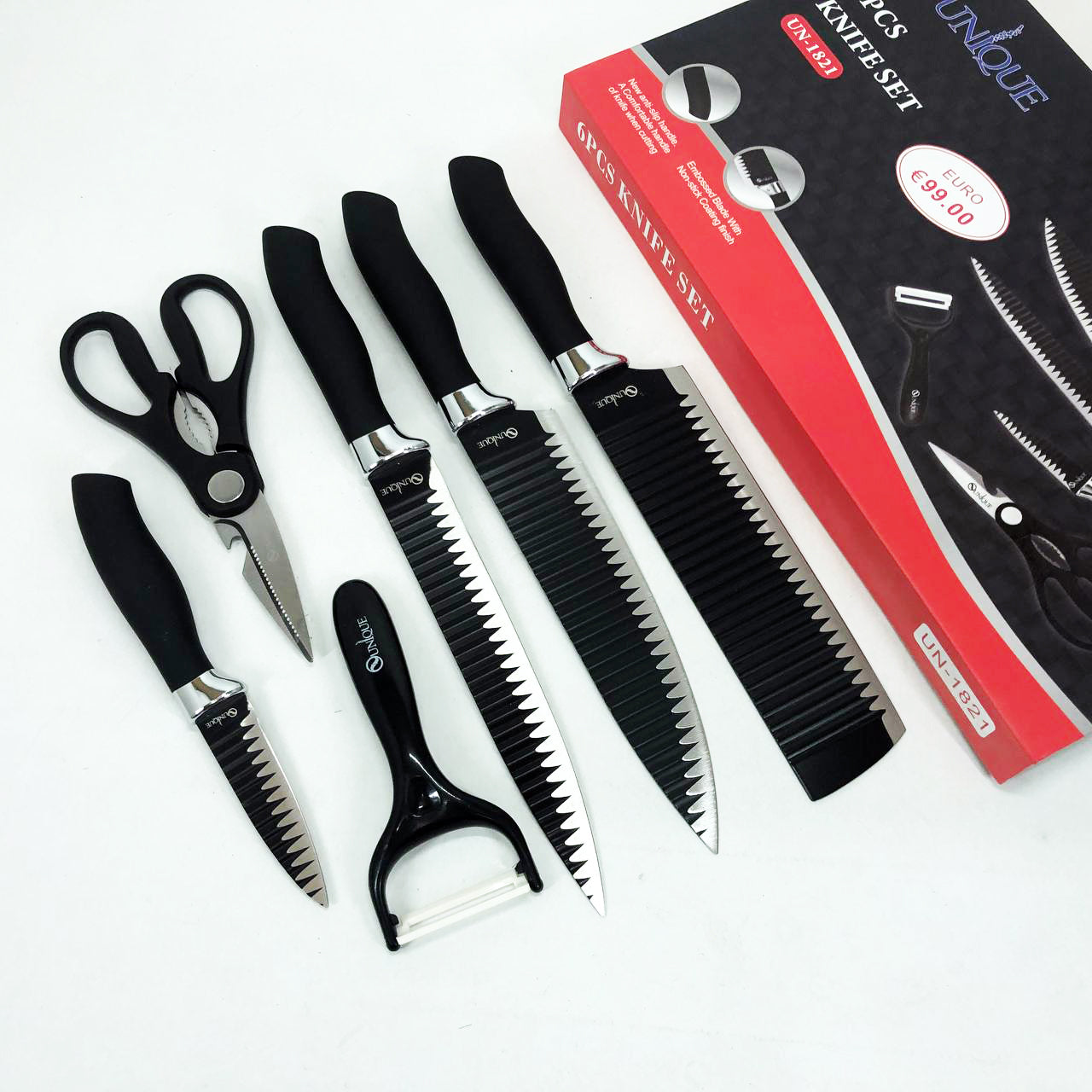 Набор ножей UNIQUE UN-1821 6 шт кухонные ножи ножницы и овощечистка