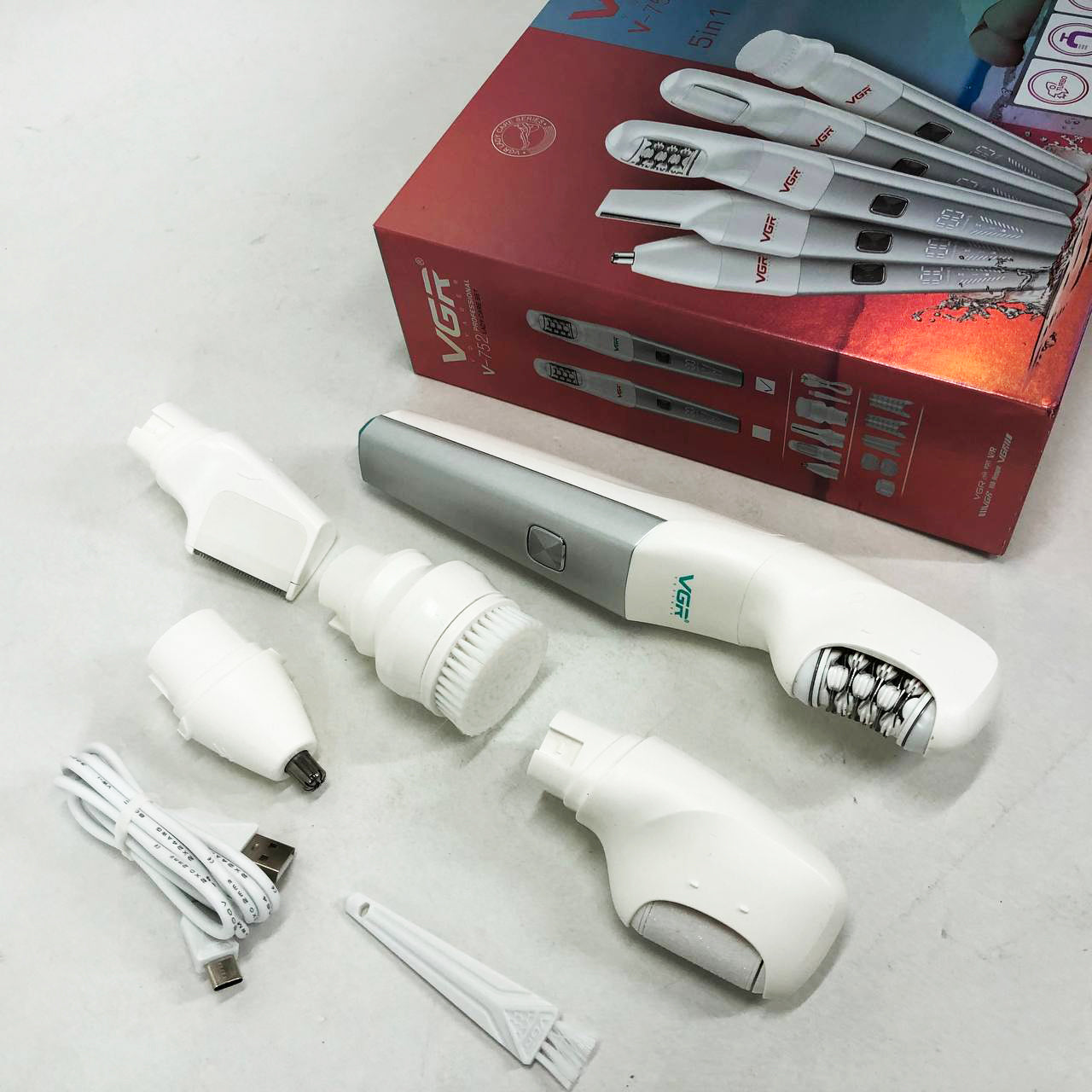 Эпилятор VGR 5 в 1 V-752, 5 насадок. Цвет: зеленый