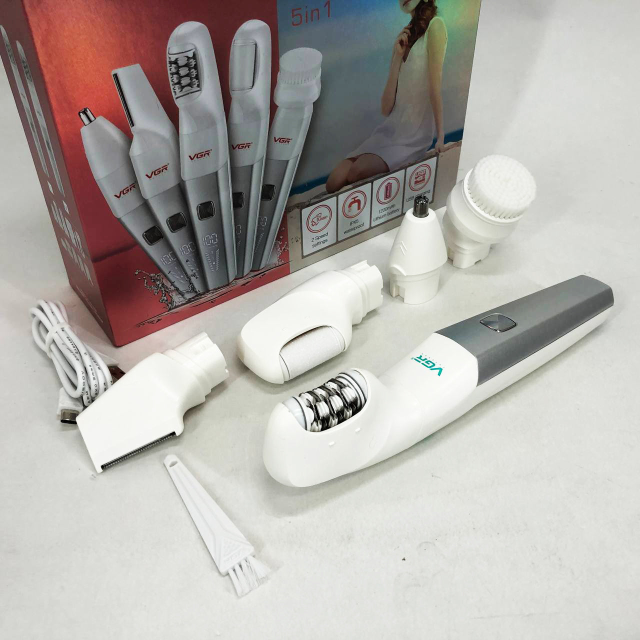 Эпилятор VGR 5 в 1 V-752, 5 насадок. Цвет: зеленый