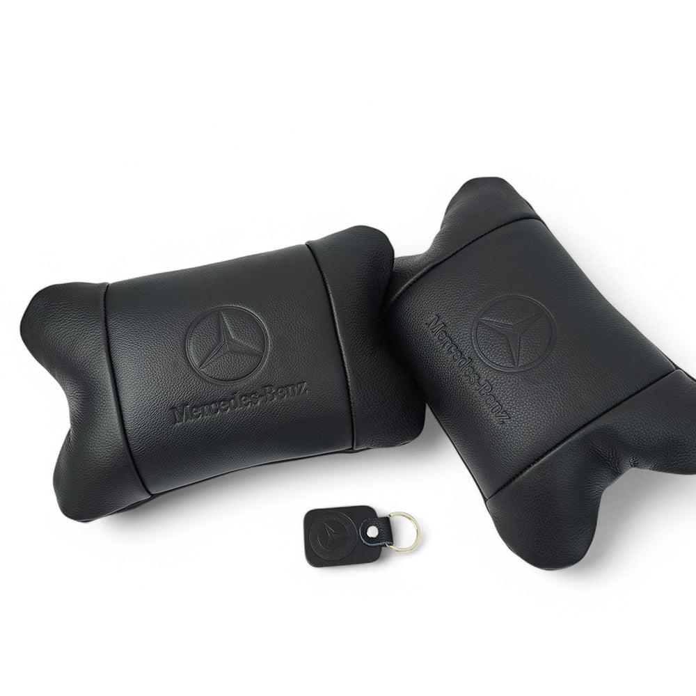 Набір шкіряних подушок Mercedes-Benz + брелок у подарунок, подушка на підголовник