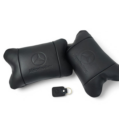 Набір шкіряних подушок Mercedes-Benz + брелок у подарунок, подушка на підголовник
