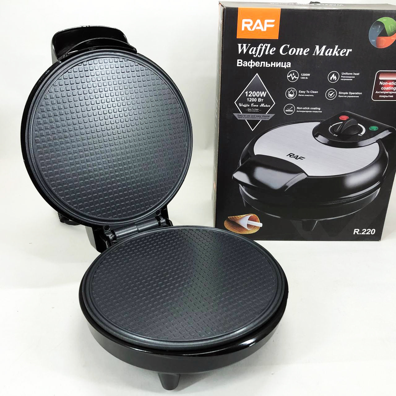 Вафельница электрическая RAF R.220, 1200 Вт с антипригарным покрытием