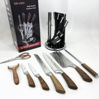 Набор кухонных ножей UNIQUE UN-1833 с деревянными ручками и подставкой