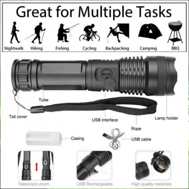 Фонарь ручной Police X71A-HP50, ЗУ micro USB, 1x18650/3xAAA, zoom, индикация заряда, качественный фонарик