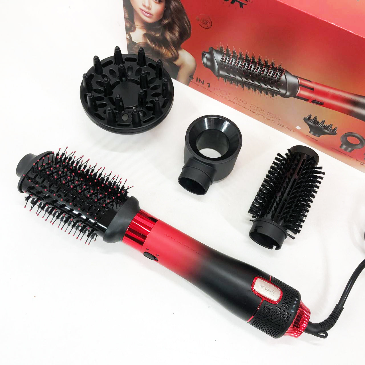 Фен-щітка стайлер VGR V-484 4 в 1. Колір: червоний
