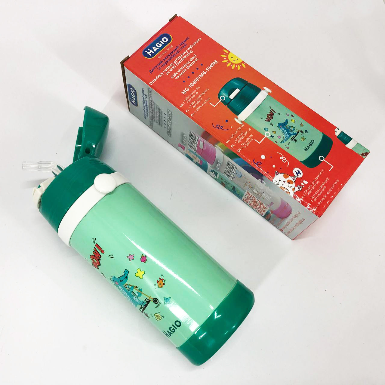 Детский вакуумный термос Magio MG-1049M из нержавеющей стали 350 мл, Термос для чая помповый