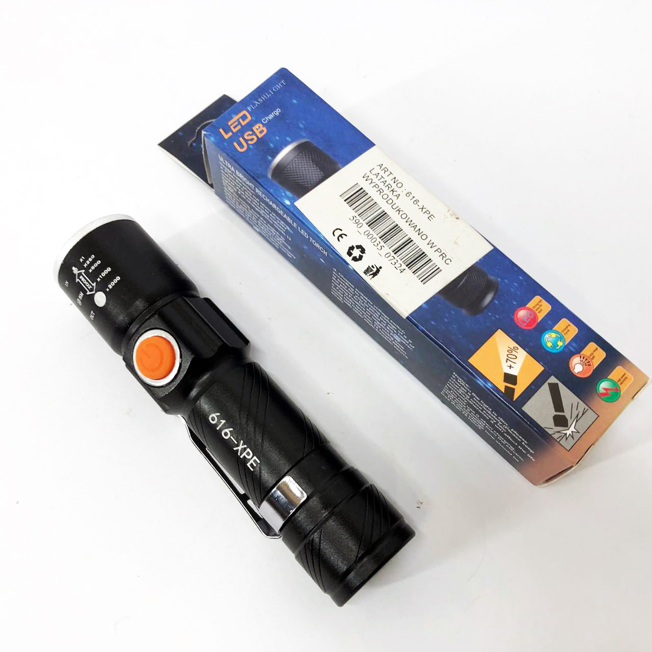 Карманный фонарик Police 616-XPE, Портативный светодиодный фонарь с зарядкой, Алюминеевый фонарь