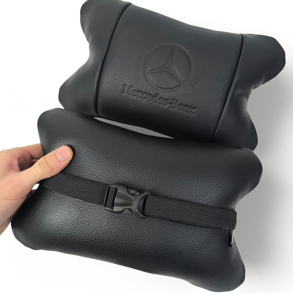 Набір шкіряних подушок Mercedes-Benz + брелок у подарунок, подушка на підголовник