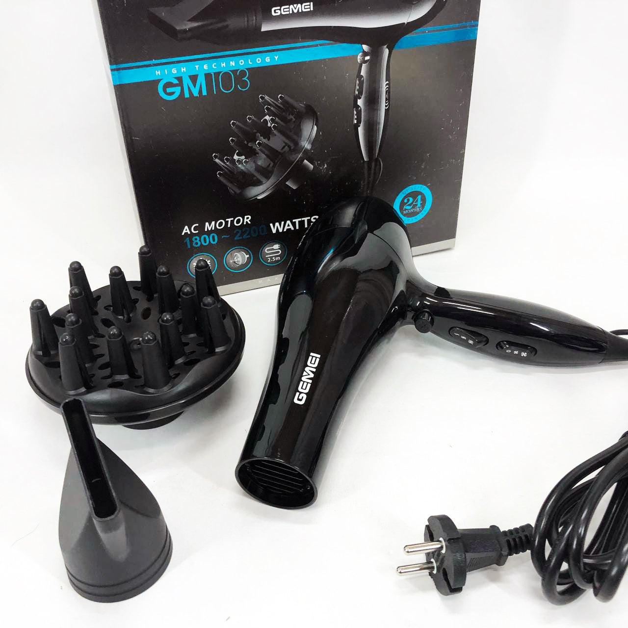 Професійний фен Gemei GM-103 2200Вт для сушіння укладання волосся режими швидкості, температури, сенсор