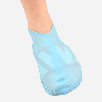 Многоразовые бахилы-чехлы L (41-45 размер) для обуви силиконовые от воды и грязи. Цвет: голубой