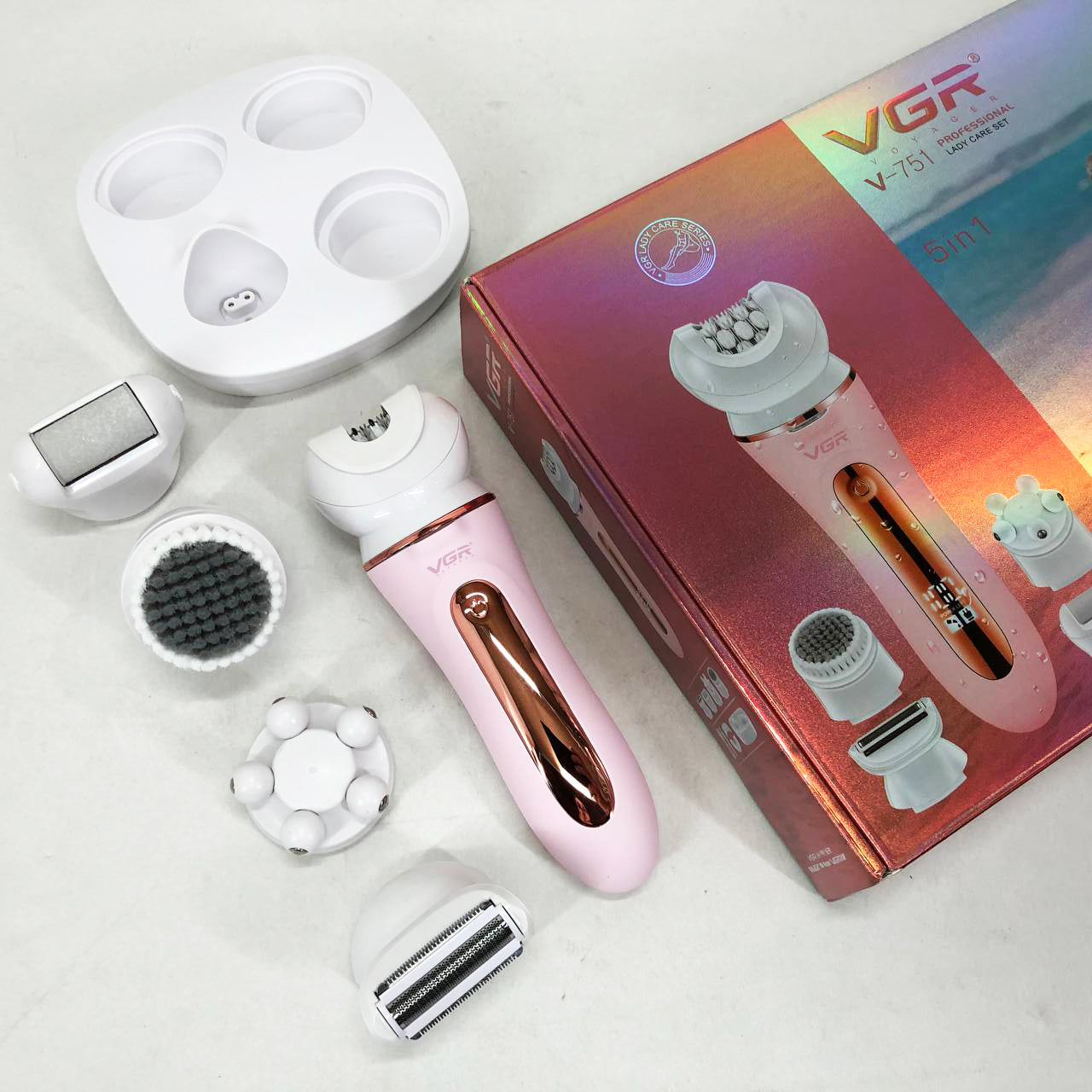 Эпилятор VGR 5 в 1 V-751, 5 насадок. Цвет: розовый